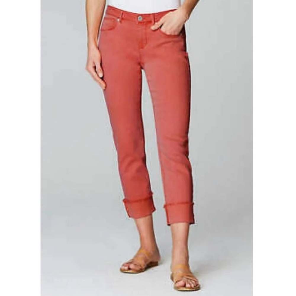 J. Jill Red Authentic Fit Cropped Denim Pants with Stretch New Size 10
